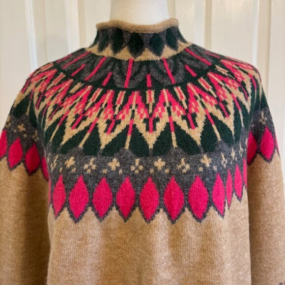 NWT Cece Fair Isle Funnel Neck Sweater in Latte Heather Size XS - Picture 2 of 9